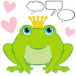 Vector cute frog prince with speech and thought bubbles