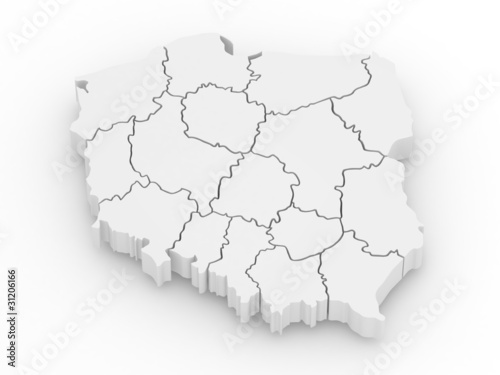 Obraz w ramie Three-dimensional map of Poland. 3d