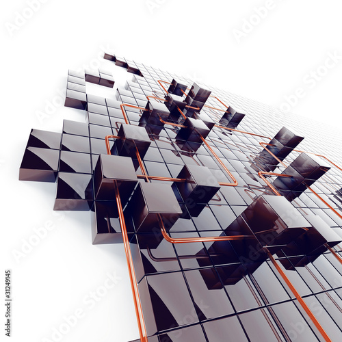 Abstract background from black metal cubes and red wires
