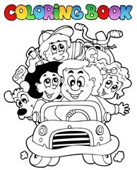 Sticker - Coloring book with family in car