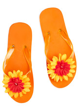 Orange Flip-flops With Flowers