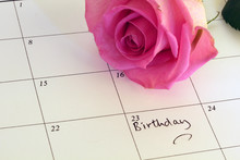 Birthday Reminder With Pink Rose And Calendar
