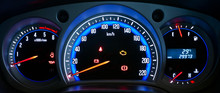 Modern Car Illuminated Dashboard Closeup