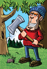 Wall Mural - Cartoon lumberjack holding an axe