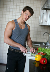 Poster - Young Sexy Man Preparing Salad