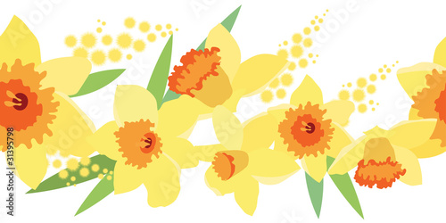 Naklejka na drzwi Seamless horizontal spring border with yellow daffodils