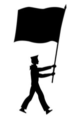 Wall Mural - silhouette of the sailor with flag on white background