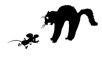 Wall Mural - silhouette of the cat on white background