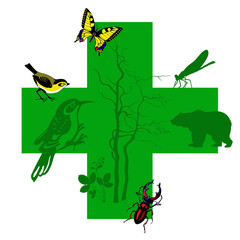 Poster - silhouette animal on green cross