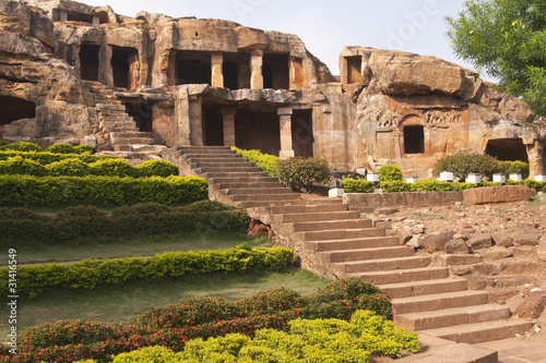 Fotografie, Obraz Jain cave temples. Bhubaneshwar, Orissa, India. 1st Century BC