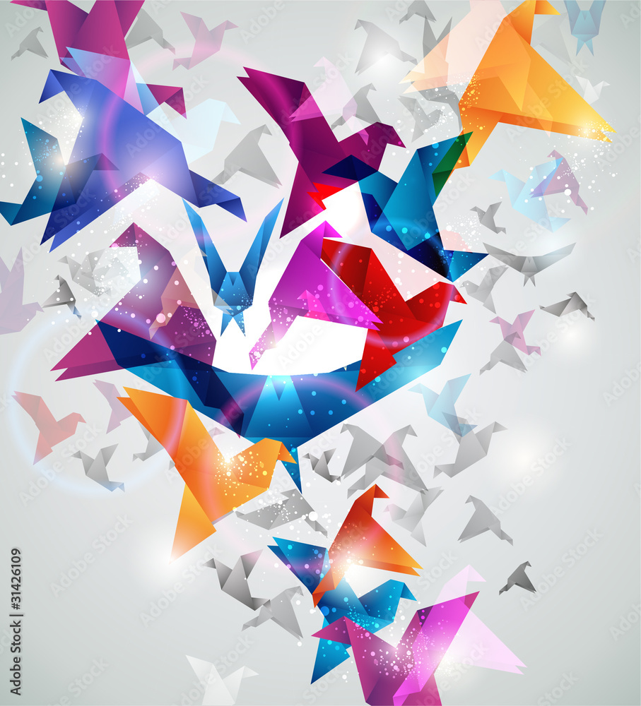 lot-papierowy-origami-birds-streszczenie-ilustracji-wektorowych