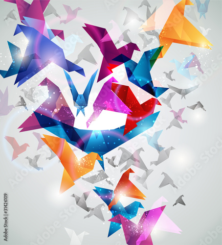 Obraz w ramie Paper Flight. Origami Birds. Abstract Vector Illustration.