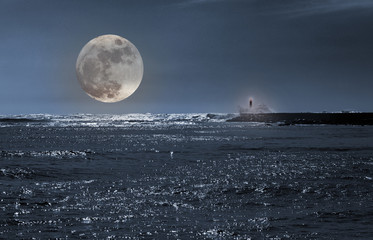 seascape with full moon