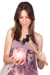 Wall Mural - Beautiful girl with piggy-bank