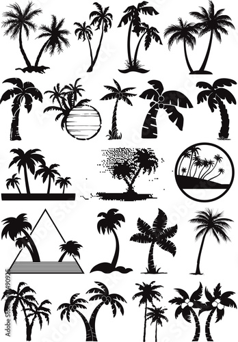 Naklejka dekoracyjna palm and coconut trees vector silhouette