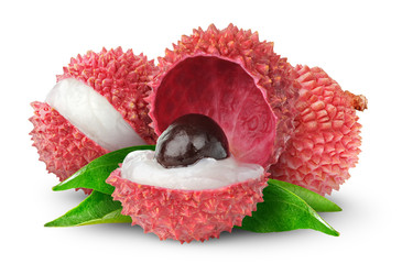 Aufkleber - Isolated lychees. Fresh cut lychee fruits with big nut isolated on white background