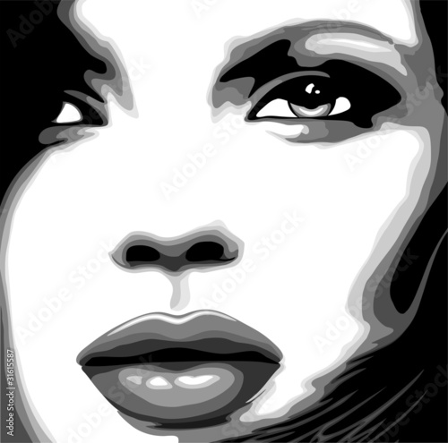 Naklejka - mata magnetyczna na lodówkę Viso Donna Clip Art-Stylized Woman Girl's Face-Vector