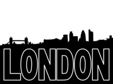 London Skyline And Text Outline Illustration