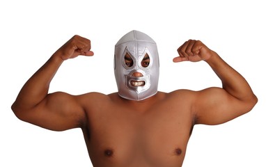 mexican wrestling mask silver fighter gesture