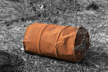 Ecology Concept. Old Rusty Barrel