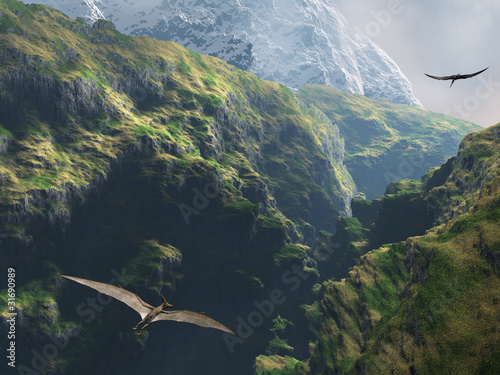 Obraz w ramie Pteranodon flying through the canyon