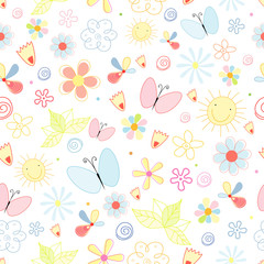 Wall Mural - summer pattern of flowers and butterflies