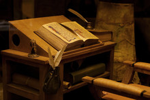 Table With The Ancient Book. Vintage