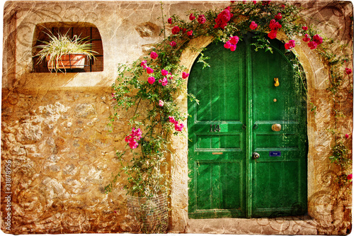 Obraz w ramie old Greek doors - retro styled picture