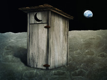 Digital Painting Of An Outhouse On The Moon