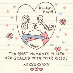 Wall Mural - Vector Cute Couple Kisses