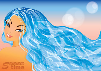 Summer time card with sea-girl. vector illustration