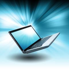 Wall Mural - blue floating computer laptop with glow