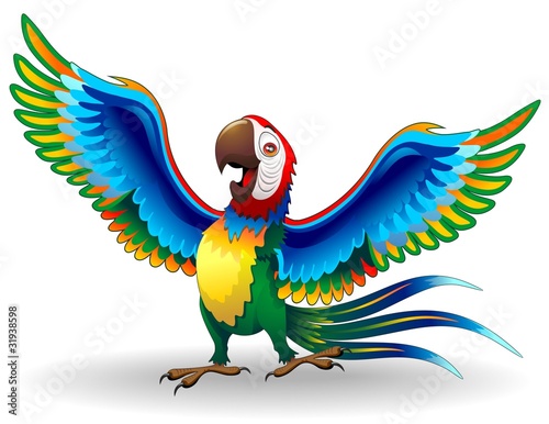 Plakat na zamówienie Pappagallo Ara Cartoon-Funny Macaw Parrot-Vector