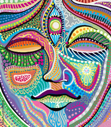 Naklejka ścienna abstract woman face with multicolored indian pattern