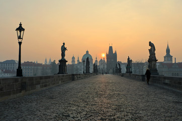 Wall Mural - Sunrise in Prague, view from the Charles Bridge