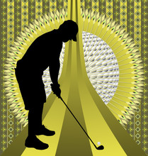 Vintage Background Design With Golfer Silhouette. Vector Illustr