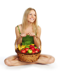 Poster - woman holds a basket of fruit