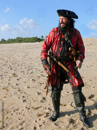 Fotografia, Obraz Full Length Costumed Pirate on the Beach