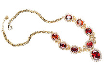 Gold Necklace With Gems Isolated