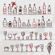 © Kudryashka - Set of alcohol's bottles and wineglasses on grunge background