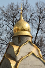 Ancient Russian Church With Golden Cupola