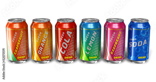 Fotografía Set of refreshing soda drinks in metal cans