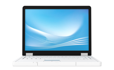 Canvas Print - Laptop front view with blue screen saver.