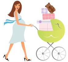Young Attractive Pregnant Woman Shopping For Baby Stuff