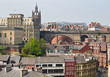 View of central Newcastle including clock tower and rail bridge