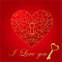 Red shiny heart card with key