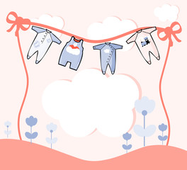 Card  illustration with baby clothes and flowers