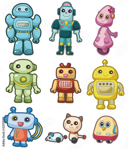 Naklejka - mata magnetyczna na lodówkę cartoon robot icon set