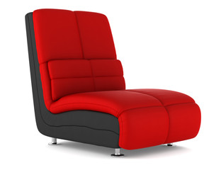 black and red modern leather armchair isolated on white