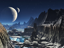 Moonlit Alien Valley Canyon